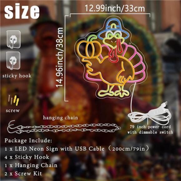 BRAND NEW Pumpkin Turkey Neon Sign - Picture 3 of 7